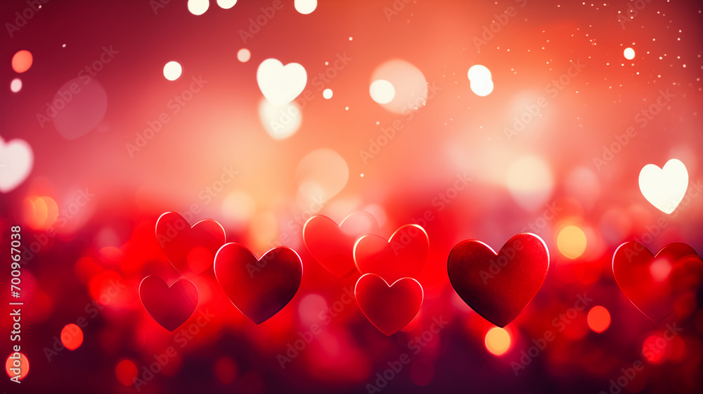 Valentine's day background with red hearts and bokeh lights
