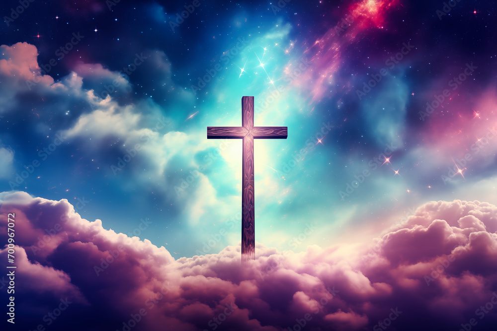 Cross in the sky with clouds. Conceptual image
