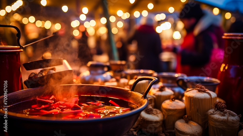 Cooking mulled wine at a christmas market  