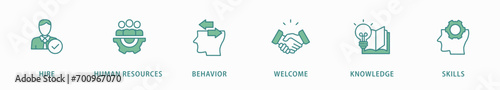Onboarding banner web icon vector illustration concept for human resources business industry to introduce newly hired employee into an organization with behavior, welcome, knowledge, and skills icon