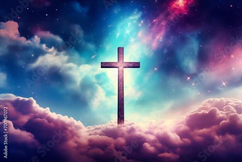 Cross in the sky with clouds. Conceptual image 