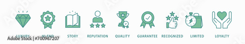 Superbrand banner web icon vector illustration concept with icon of luxury, hi-end, story, reputation, quality, guarantee, recognized, limited and loyalty