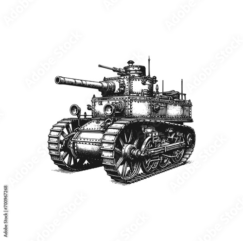 Hand drawn of vintage world war I military tanks.. Vector illustration.