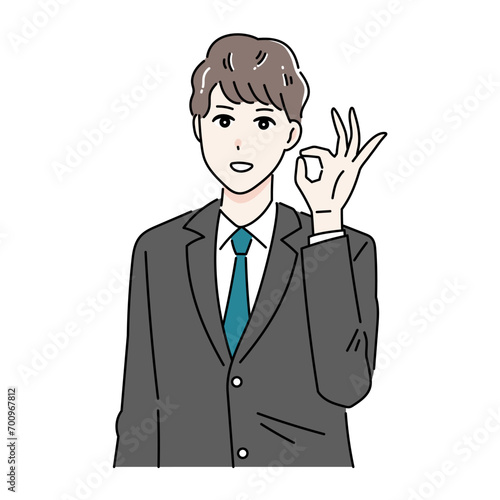 手で丸を作るビジネスパーソンのイラスト