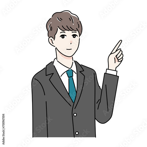 指を指して紹介をするビジネスパーソンのイラスト