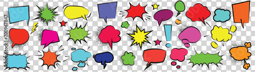 30 retro sketch speech bubble icon set. Cartoon pop art bubbles with colours. Vector design.