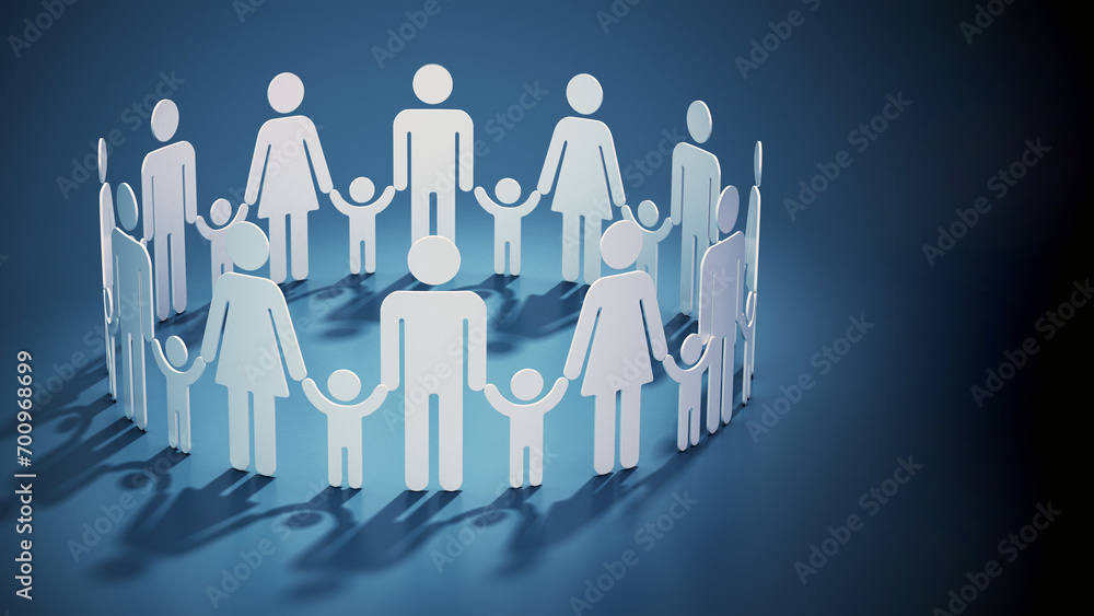 Families holding hands forming a circle alltogether. 3D illustration Families holding hands forming a circle alltogether. 3D illustration