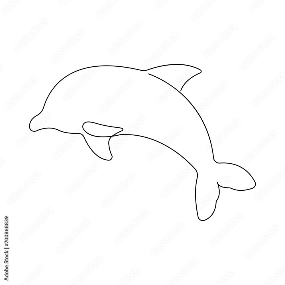 Continuous single-line art of dolphin. Cute dolphin one line drawing vector and illustration. Dolphin outline. Continuous single-line art of dolphin. Cute dolphin one line drawing vector and illustration. Dolphin outline.