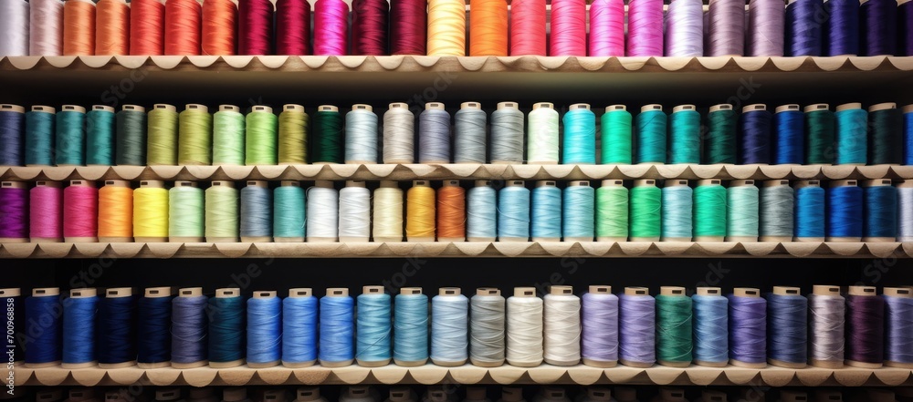 An array of stitching thread reels in diverse colors, offering sewing threads in a variety of hues. An array of stitching thread reels in diverse colors, offering sewing threads in a variety of hues.