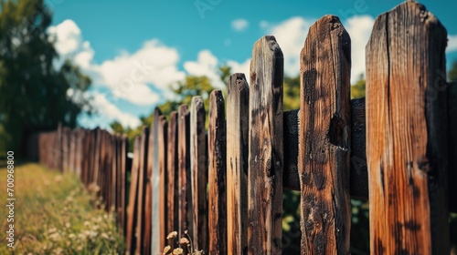 A detailed view of a wooden fence in a field. Suitable for various outdoor and nature-themed projects