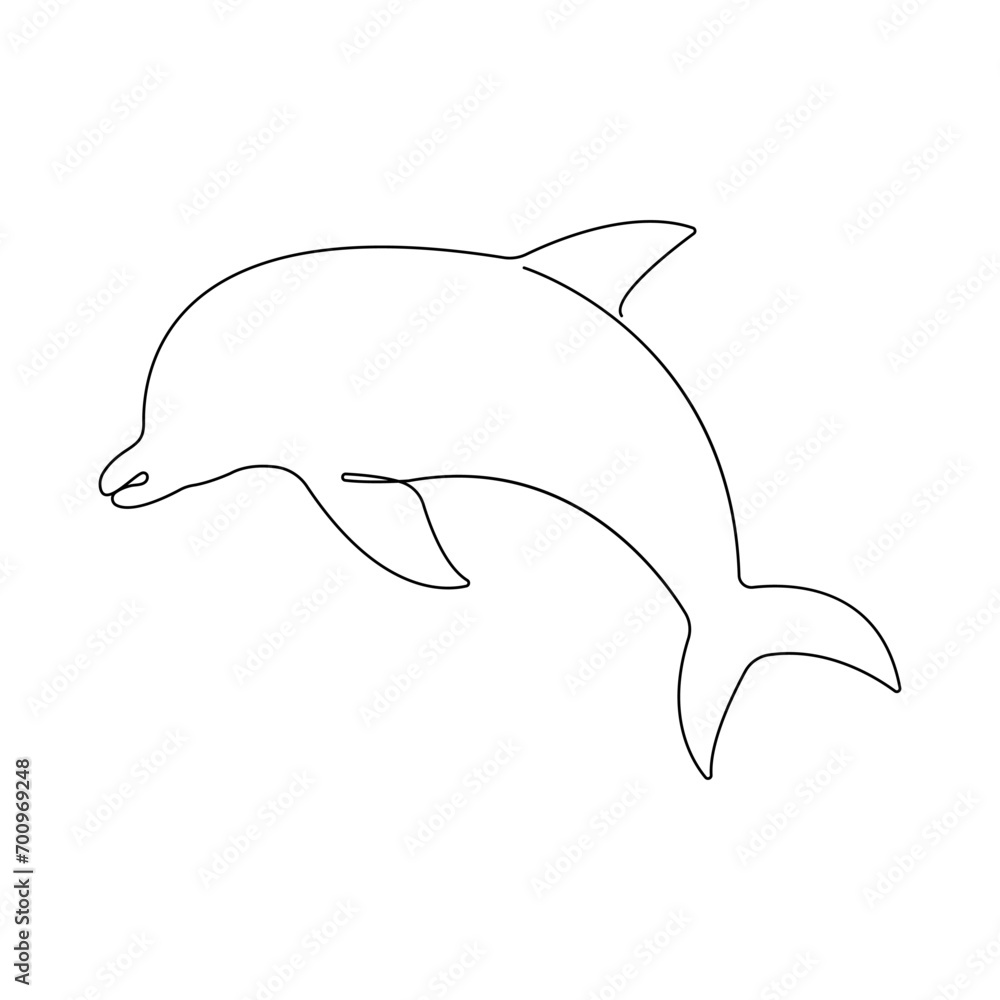 Continuous single-line art of dolphin. Cute dolphin one line drawing vector and illustration. Dolphin outline. Continuous single-line art of dolphin. Cute dolphin one line drawing vector and illustration. Dolphin outline.