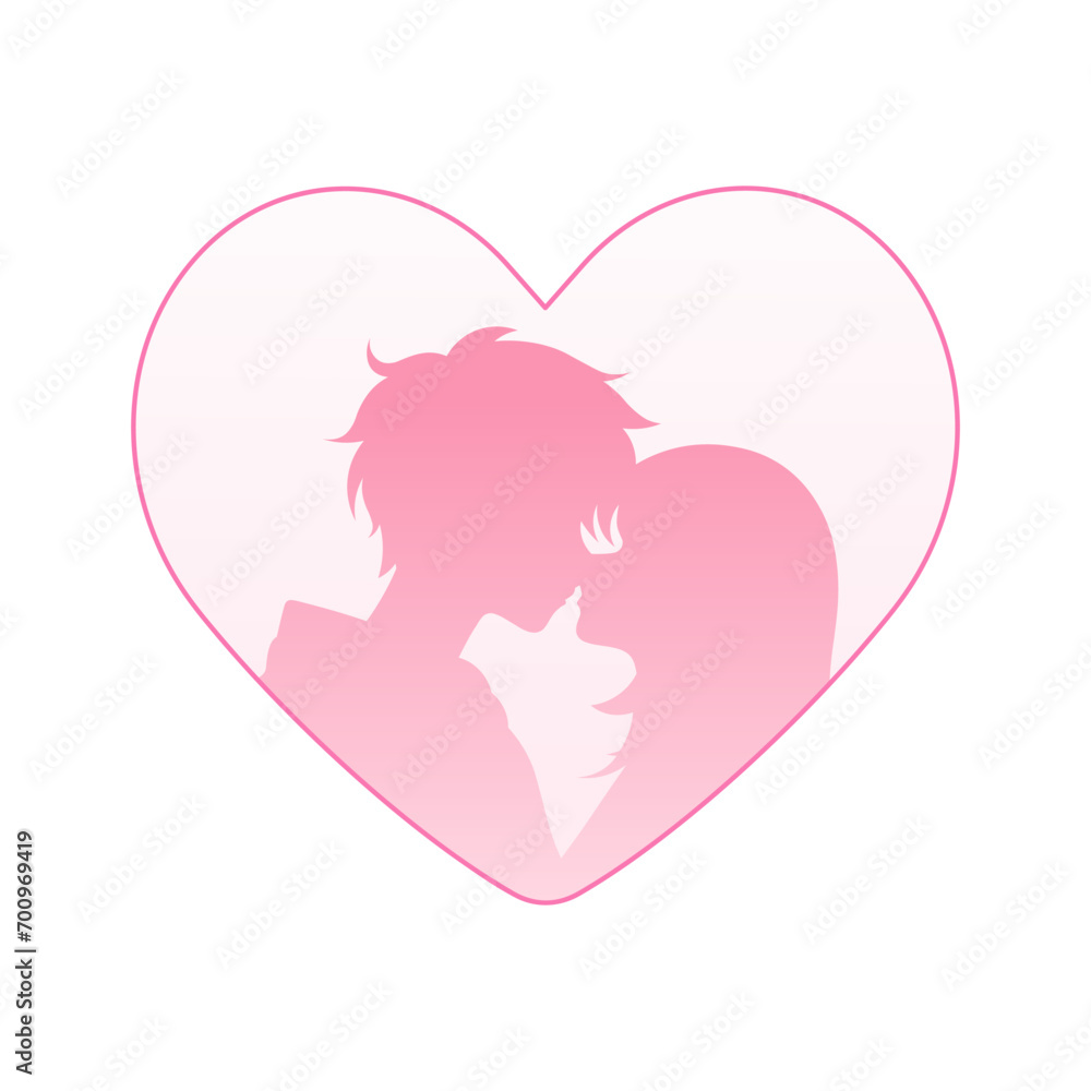 Intimate Couple Silhouette within Heart, Soft Pink Romance Theme, Minimalist Gradient Valentine's Day Illustration Intimate Couple Silhouette within Heart, Soft Pink Romance Theme, Minimalist Gradient Valentine's Day Illustration