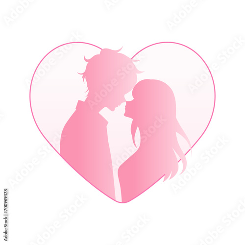 Couple Kissing on Heart Shaped Background. Gradient Vector Romantic Illustration. 