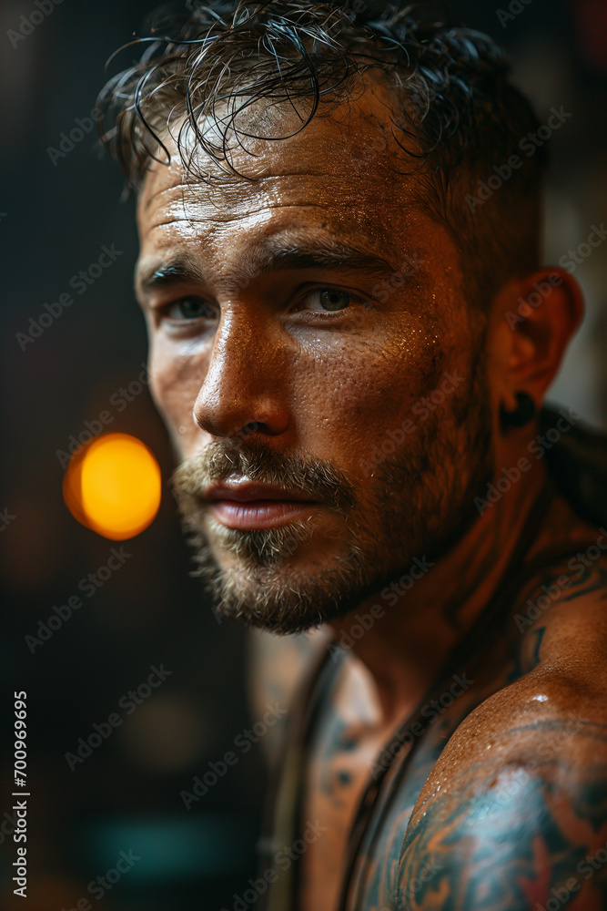 Portrait Showcasing Youthful Attractiveness and Muscular Confidence Portrait Showcasing Youthful Attractiveness and Muscular Confidence