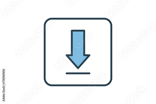 downward arrow icon. icon related to download. suitable for web site, app, user interfaces, printable, ui etc. flat line icon style. simple vector design editable