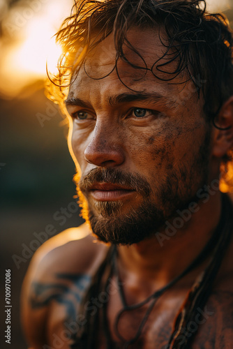 Sunset Adonis: Portrait of Young, Attractive, Muscular Man in Twilight