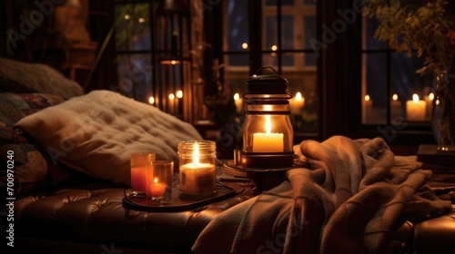 Candlelight creates a cozy atmosphere in the room