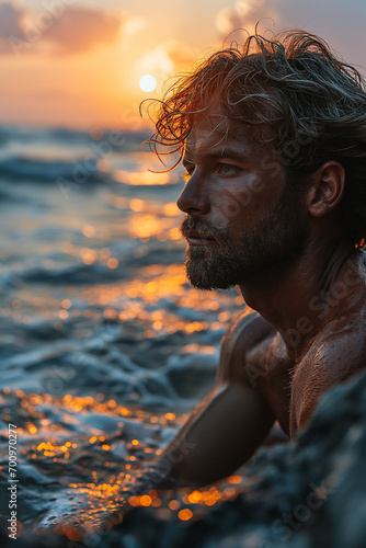 Aquatic Serenity: Portrait of Attractive, Muscular Man Enjoying Submerged Freedom © artefacti