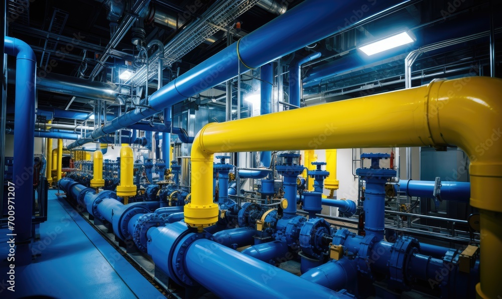Large Industrial Building with Network of Pipes and Valves Large Industrial Building with Network of Pipes and Valves