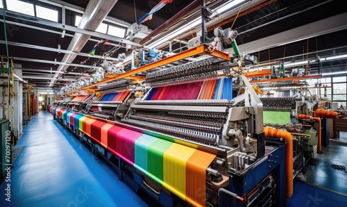 A Colorful Industrial Machine in a Busy Factory