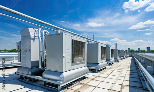 A Serene Cityscape: Rows of Cooling Units Adorn a Rooftop Oasis