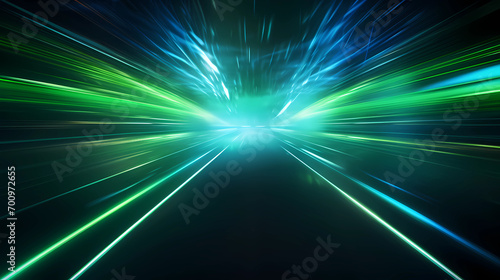 green light abstract background, data transfer, fast road, light speed, light arc photo