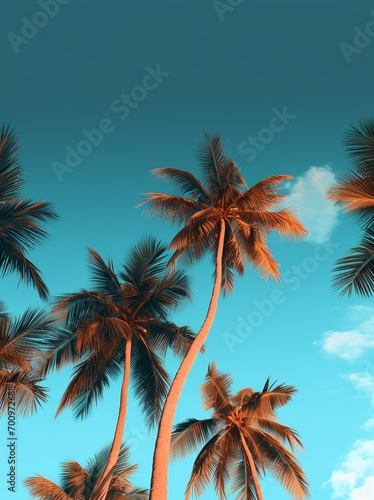 Curved palms under a clear cyan sky