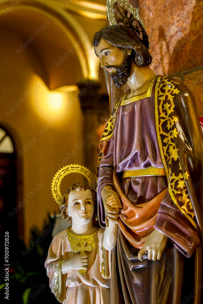Immaculate Conception cathedral, Cuenca, Ecuador. Statues of Jesus and St Joseph