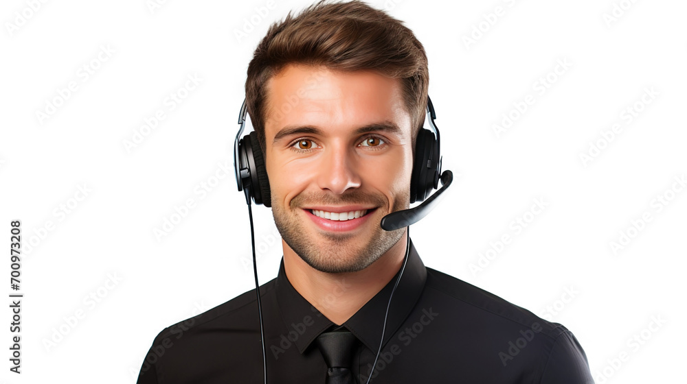Male customer service representative in headset consulting clients online. Call center agent. Generative AI Male customer service representative in headset consulting clients online. Call center agent. Generative AI
