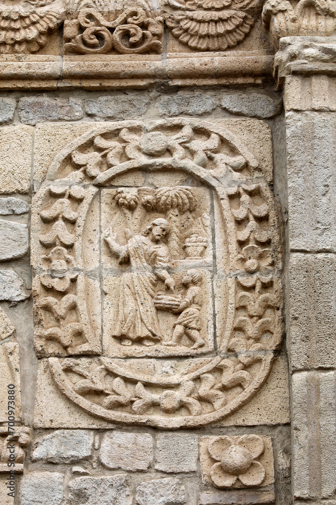 Reliefs on the facade of St Peter's cathedral, Riobamba, Ecuador