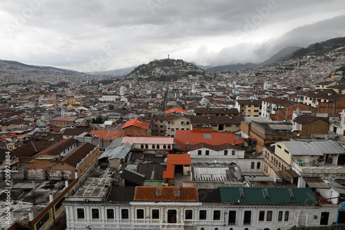 City of Quito seen from the basilica of the National Vow (Spanish: BasÃ­lica del Voto Nacional), Ecuador. photo