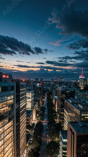 Sunset city skyline landscape