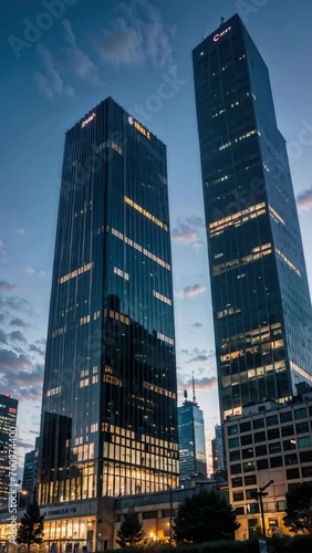 Sunset city skyline landscape