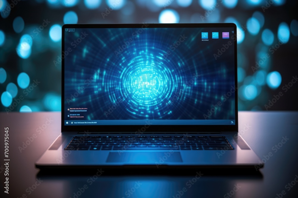 a laptop with a virtual fingerprint, showing the concept of cybersecurity
a laptop with a virtual fingerprint, showing the concept of cybersecurity