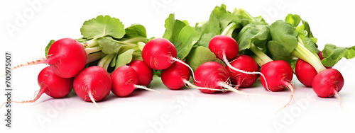 close-up of a bunch of radishes on a white background