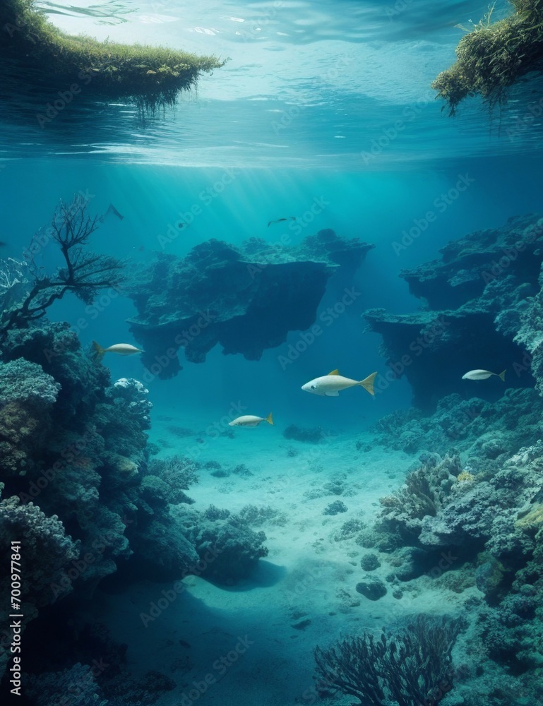 Underwater view of coral reef and marine life