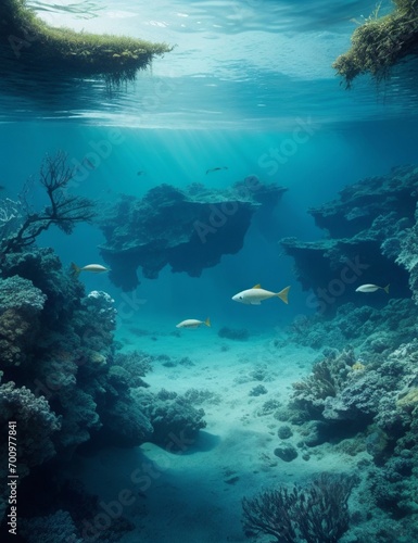 Underwater view of coral reef and marine life