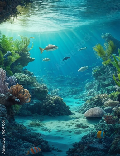 Vibrant coral reef with tropical fish underwater