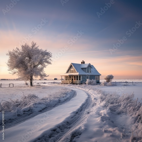 completely snowy rural house  © cristian