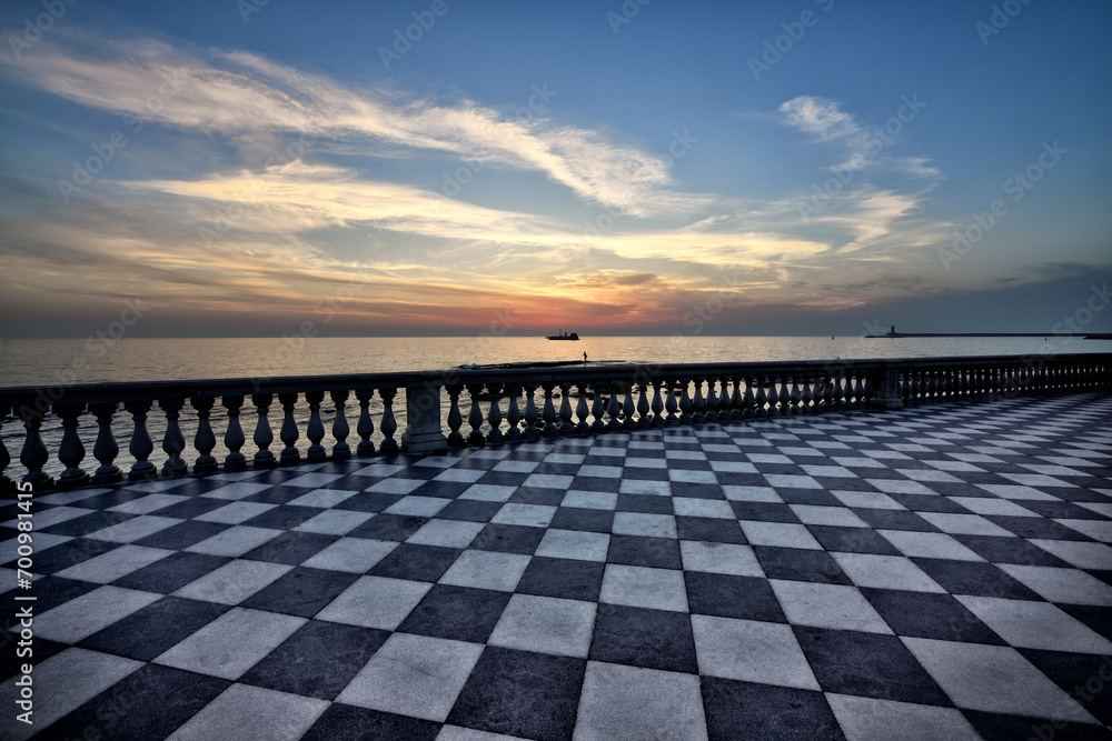 The beautiful sunsets and color contrasts of the famous Terrazza Mascagni in Livorno