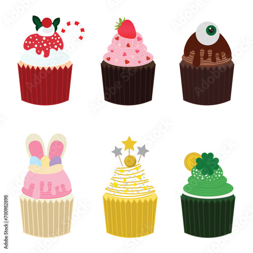 Set of cute Holiday Cupcakes each holiday themed  (ID: 700982898)