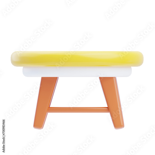 3D Model of a Yellow Coffee Table. Yellow Coffee Table Model for a Bright Aesthetic. 3d illustration, 3d element, 3d rendering. 3d visualization isolated on a transparent background