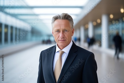 Portrait of a senior businessman standing in corridor of modern office building © Nerea