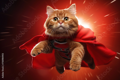 Cute super hero cat with his red cape © runrun2