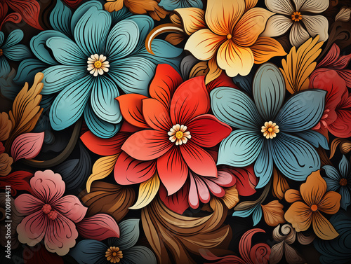 Abstract floral background. Pattern with flowers. Wallpaper. Colorful flowers. Blossom concept. Summer and garden vibes. 