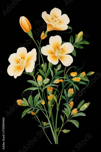 A Painting of Yellow Flowers on a Black Background