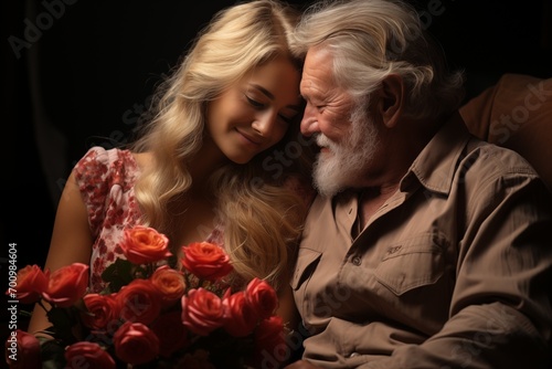 Eternal Love Embrace: Ageless Affection of Young Woman and Elderly Man © Dmitry