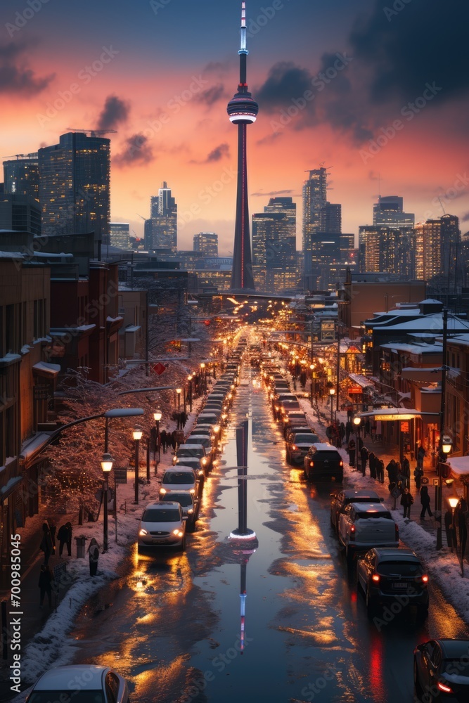 Fototapeta premium completely snowy modern city