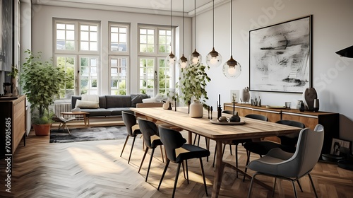 Classic-contemporary dining room with a mix of vintage and modern elements  creating an eclectic ambiance