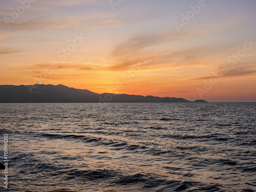 Coast of Heraklion at dusk, City of Heraklion, Crete, Greece